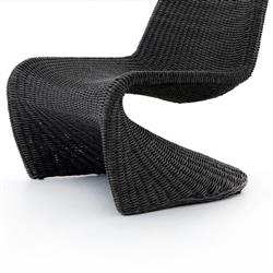 Ivanna Coastal Beach Black Woven Wicker Outdoor Lounge Chair|