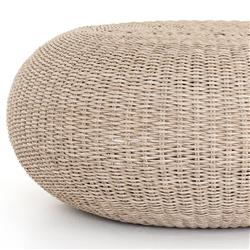 Airah Coastal Beach Round White Wash Woven Wicker Outdoor Coffee Table|