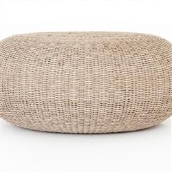 Airah Coastal Beach Round White Wash Woven Wicker Outdoor Coffee Table|