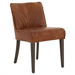Liam Modern Classic Brown Leather Wood Dining Side Chair|