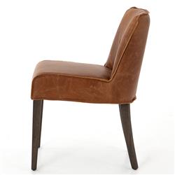 Liam Modern Classic Brown Leather Wood Dining Side Chair|