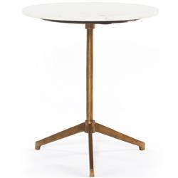 Parker Modern Classic White Marble Top Brass Aluminum Round Side End Table|
