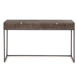 Madison Industrial Loft Dark Brown Carved Mango Wood Iron Desk|