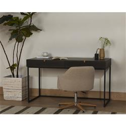 Madison Industrial Loft Dark Brown Carved Mango Wood Iron Desk|