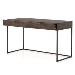 Madison Industrial Loft Dark Brown Carved Mango Wood Iron Desk|
