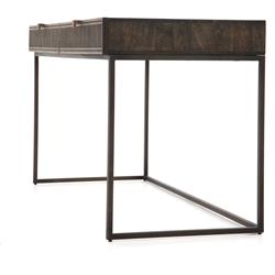 Madison Industrial Loft Dark Brown Carved Mango Wood Iron Desk|