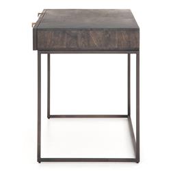 Madison Industrial Loft Dark Brown Carved Mango Wood Iron Desk|