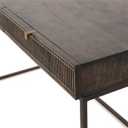 Madison Industrial Loft Dark Brown Carved Mango Wood Iron Desk|