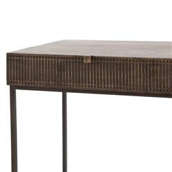 Madison Industrial Loft Dark Brown Carved Mango Wood Iron Desk|