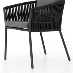 Porter Modern Classic Tall Grey Cushion Black Woven Metal Outdoor Dining Chair|