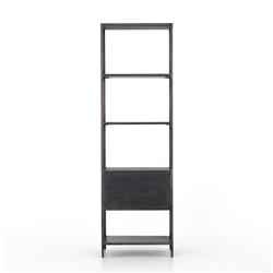 Theodore Industrial Loft Black Wood Grey Iron Frame 2 Drawer Display Bookcase|