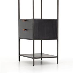 Theodore Industrial Loft Black Wood Grey Iron Frame 2 Drawer Display Bookcase|