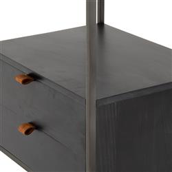 Theodore Industrial Loft Black Wood Grey Iron Frame 2 Drawer Display Bookcase|