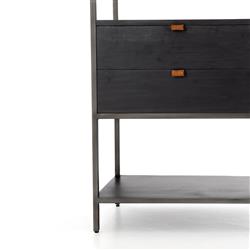 Theodore Industrial Loft Black Wood Grey Iron Frame 2 Drawer Display Bookcase|
