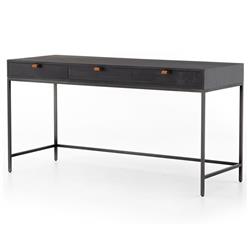 Theodore Industrial Loft Black Wood Grey Iron Base 3 Drawer Writing Desk|