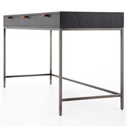 Theodore Industrial Loft Black Wood Grey Iron Base 3 Drawer Writing Desk|
