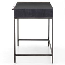 Theodore Industrial Loft Black Wood Grey Iron Base 3 Drawer Writing Desk|