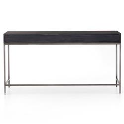 Theodore Industrial Loft Black Wood Grey Iron Base 3 Drawer Writing Desk|