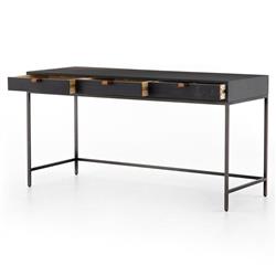 Theodore Industrial Loft Black Wood Grey Iron Base 3 Drawer Writing Desk|