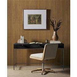 Theodore Industrial Loft Black Wood Grey Iron Base 3 Drawer Writing Desk|