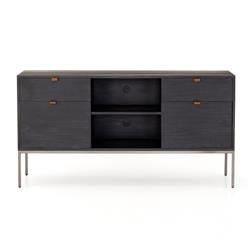 Theodore Industrial Loft Black Wood Grey Iron 4 Drawer Filing Credenza|