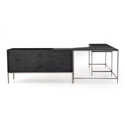Theodore Industrial Loft Black Wood Iron Corner Desk Set|