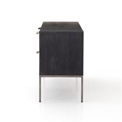 Theodore Industrial Black Wood Grey Iron 2 Drawer 2 Door Media Cabinet - 69"W|