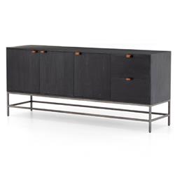 Theodore Industrial Loft Black Wood Grey Iron 3 Door 2 Drawer Sideboard|