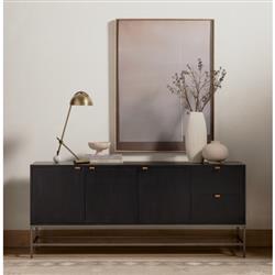 Theodore Industrial Loft Black Wood Grey Iron 3 Door 2 Drawer Sideboard|