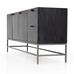 Theodore Industrial Loft Black Wood Grey Iron 3 Door 2 Drawer Sideboard|