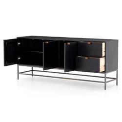 Theodore Industrial Loft Black Wood Grey Iron 3 Door 2 Drawer Sideboard|