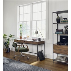 Theodore Industrial Loft Brown Wood Grey Iron Frame 2 Drawer Display Bookcase|