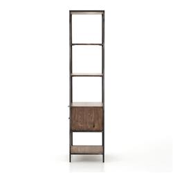 Theodore Industrial Loft Brown Wood Grey Iron Frame 2 Drawer Display Bookcase|