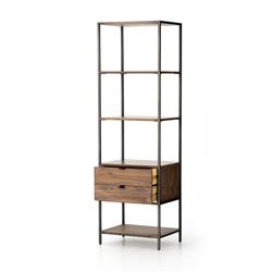Theodore Industrial Loft Brown Wood Grey Iron Frame 2 Drawer Display Bookcase|