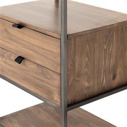 Theodore Industrial Loft Brown Wood Grey Iron Frame 2 Drawer Display Bookcase|