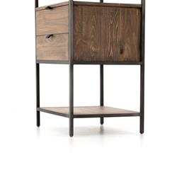 Theodore Industrial Loft Brown Wood Grey Iron Frame 2 Drawer Display Bookcase|