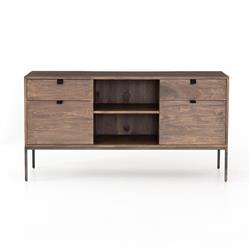 Theodore Industrial Loft Brown Wood Grey Iron 4 Drawer Filing Credenza|