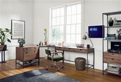 Theodore Industrial Loft Brown Wood Iron Corner Desk|