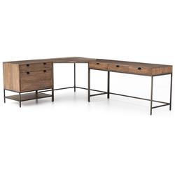 Theodore Industrial Loft Brown Wood Iron Corner Desk|
