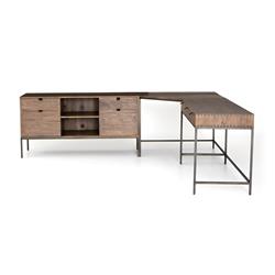 Theodore Industrial Loft Brown Wood Iron Corner Desk Set|