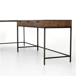 Theodore Industrial Loft Brown Wood Iron Corner Desk Set|