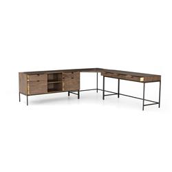 Theodore Industrial Loft Brown Wood Iron Corner Desk Set|