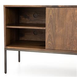 Theodore Industrial Brown Wood Grey Iron 2 Drawer 2 Door Media Cabinet - 69"W|