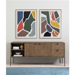 Theodore Industrial Brown Wood Grey Iron 2 Drawer 2 Door Media Cabinet - 69"W|