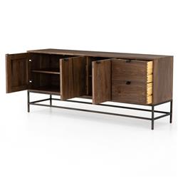 Theodore Industrial Loft Brown Wood Grey Iron 3 Door 2 Drawer Sideboard|