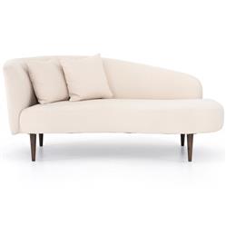 James Modern Classic Beige Performance Brown Oak Wood Chaise Lounge - Left Arm Facing|