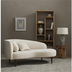 James Modern Classic Beige Performance Brown Oak Wood Chaise Lounge - Left Arm Facing|