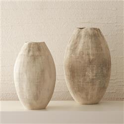 Novie French Country Rustic White Ceramic Textured Vase|