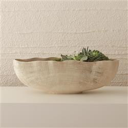 Novie French Rustic White Ceramic Grid Textured Decorative Bowl|