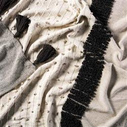 Sojourn Global Grey Patterned Ivory Cotton Throw Blanket|